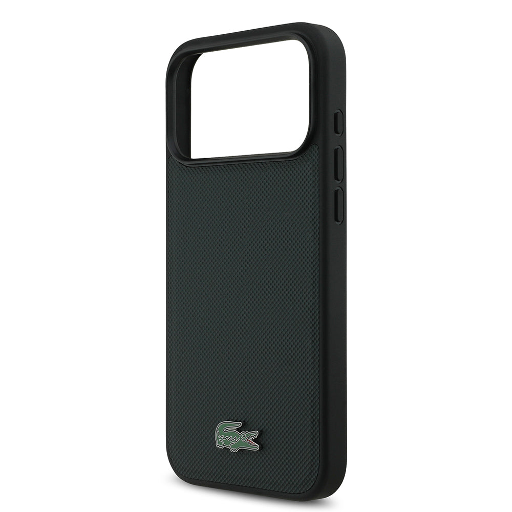 Apple iPhone 18 Pro Max Kılıf Lacoste Orjinal Lisanslı M-safe Şarj Özellikli PU Pike Desenli Metal Logolu Kapak Koyu Yeşil