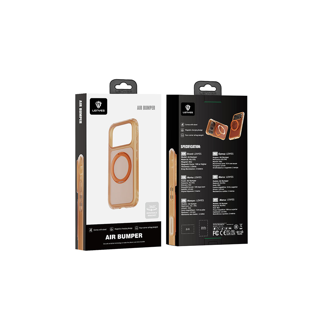 Apple iPhone 18 Pro Max Kılıf Lenyes Air Bumper Serisi M-safe Şarj Özellikli Airbag Tasarımlı Standlı Kapak Bordo