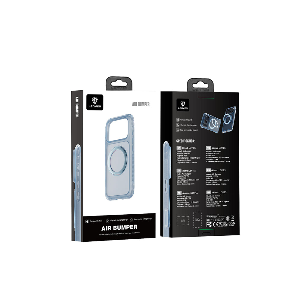 Apple iPhone 18 Pro Max Kılıf Lenyes Air Bumper Serisi M-safe Şarj Özellikli Airbag Tasarımlı Standlı Kapak Siyah