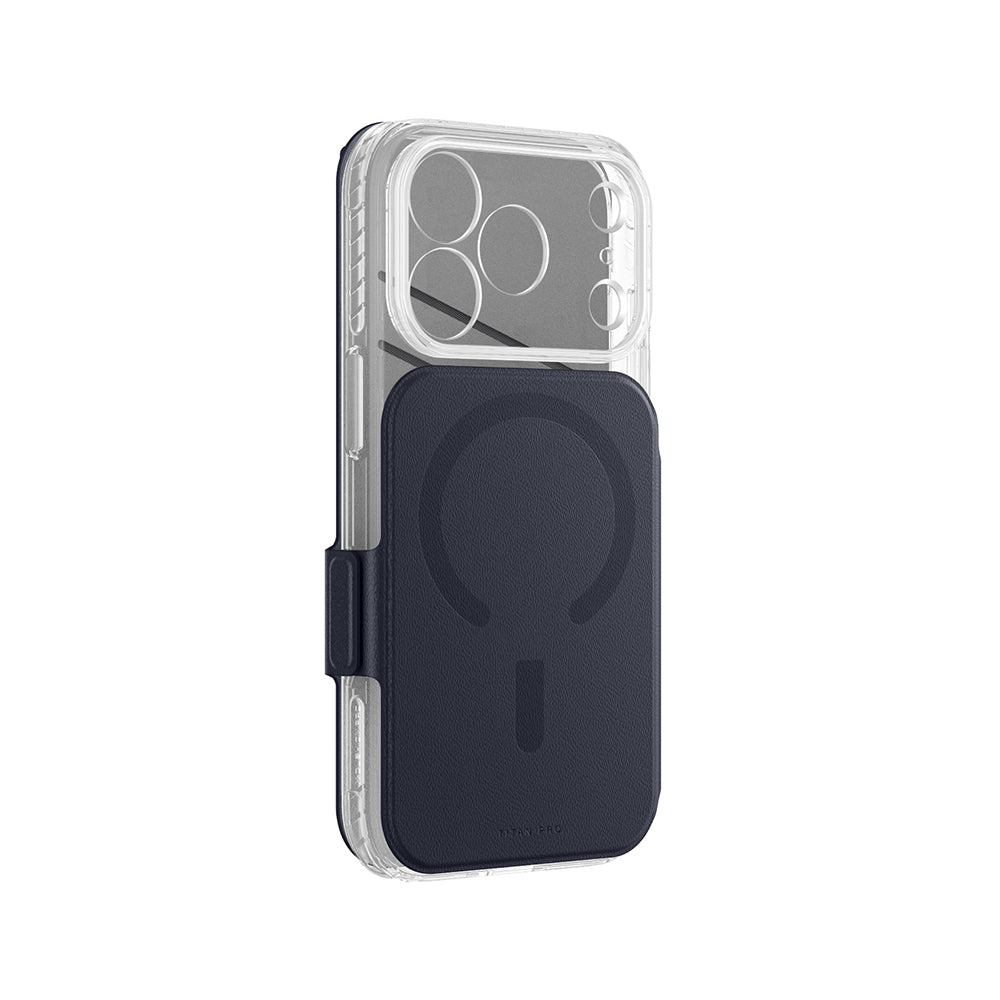 Apple iPhone 18 Pro Max Kılıf M-safe Özellikli Amazingthing Titan Lens Flip Serisi Kartlıklı Kapak Lacivert
