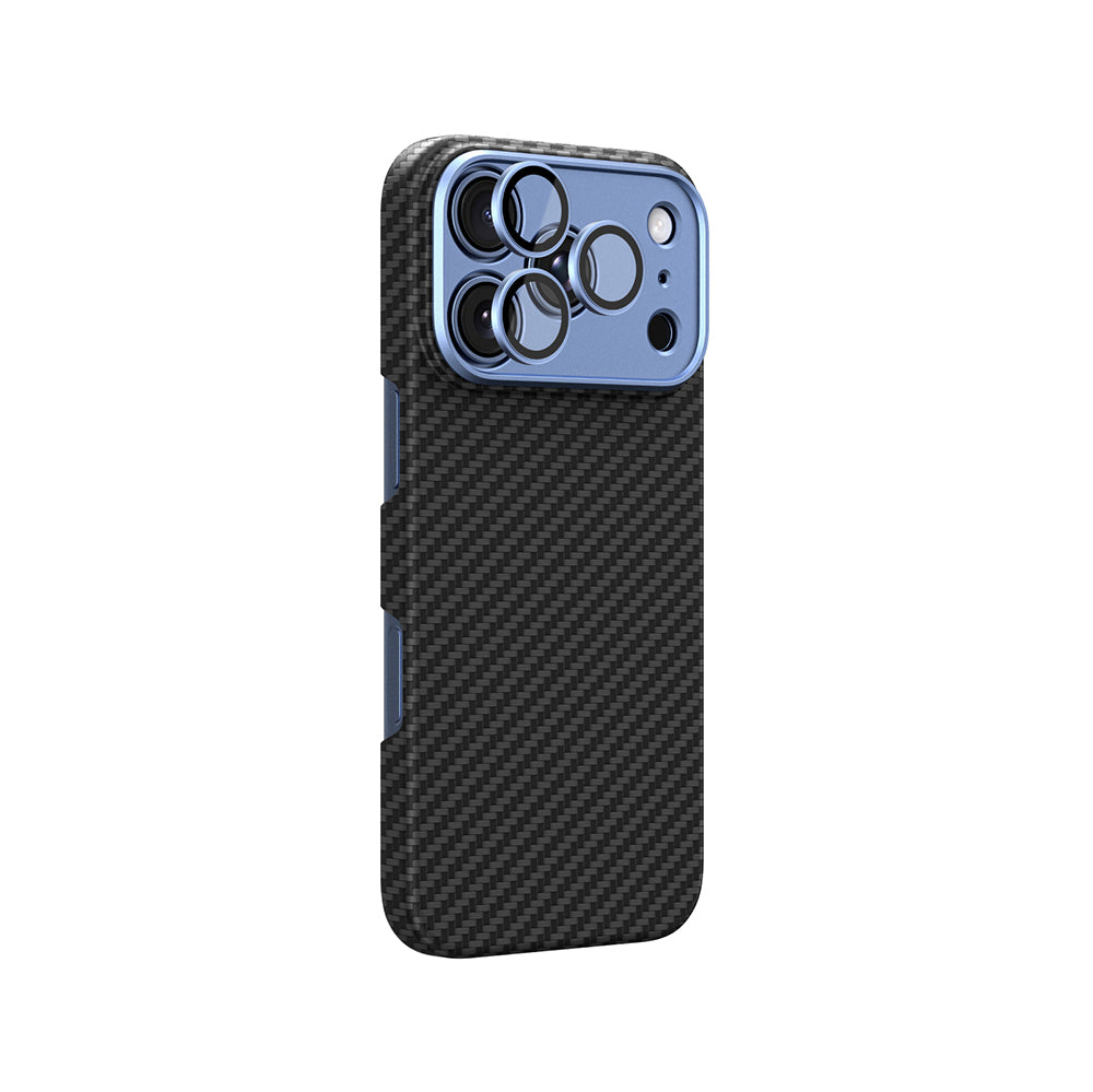 Apple iPhone 18 Pro Max Kılıf M-Safe Şarj Özellikli 1500D Aramid Fiber AmazingThing Titan Max SLens Serisi Kapak Mavi