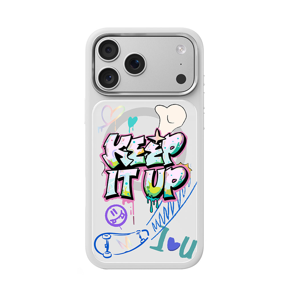 Apple iPhone 18 Pro Max Kılıf M-safe Şarj Özellikli 3D Baskılı Tasarım Mutural Graffiti Serisi Kapak Beyaz