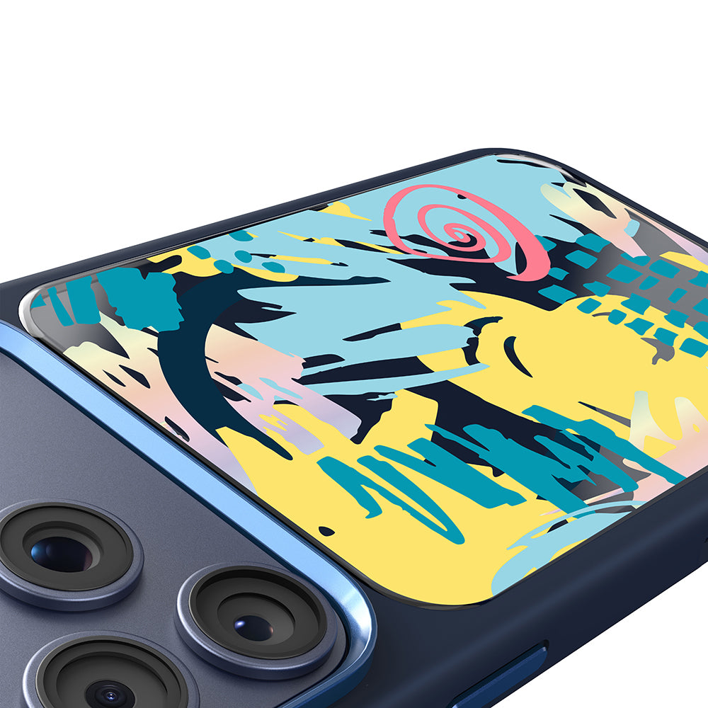 Apple iPhone 18 Pro Max Kılıf M-safe Şarj Özellikli 3D Baskılı Tasarım Mutural Graffiti Serisi Kapak Lacivert-Sarı