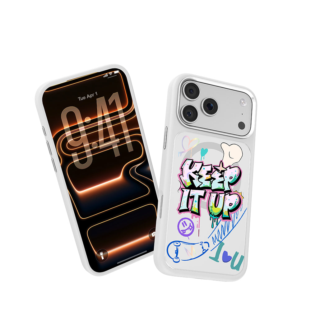 Apple iPhone 18 Pro Max Kılıf M-safe Şarj Özellikli 3D Baskılı Tasarım Mutural Graffiti Serisi Kapak Beyaz