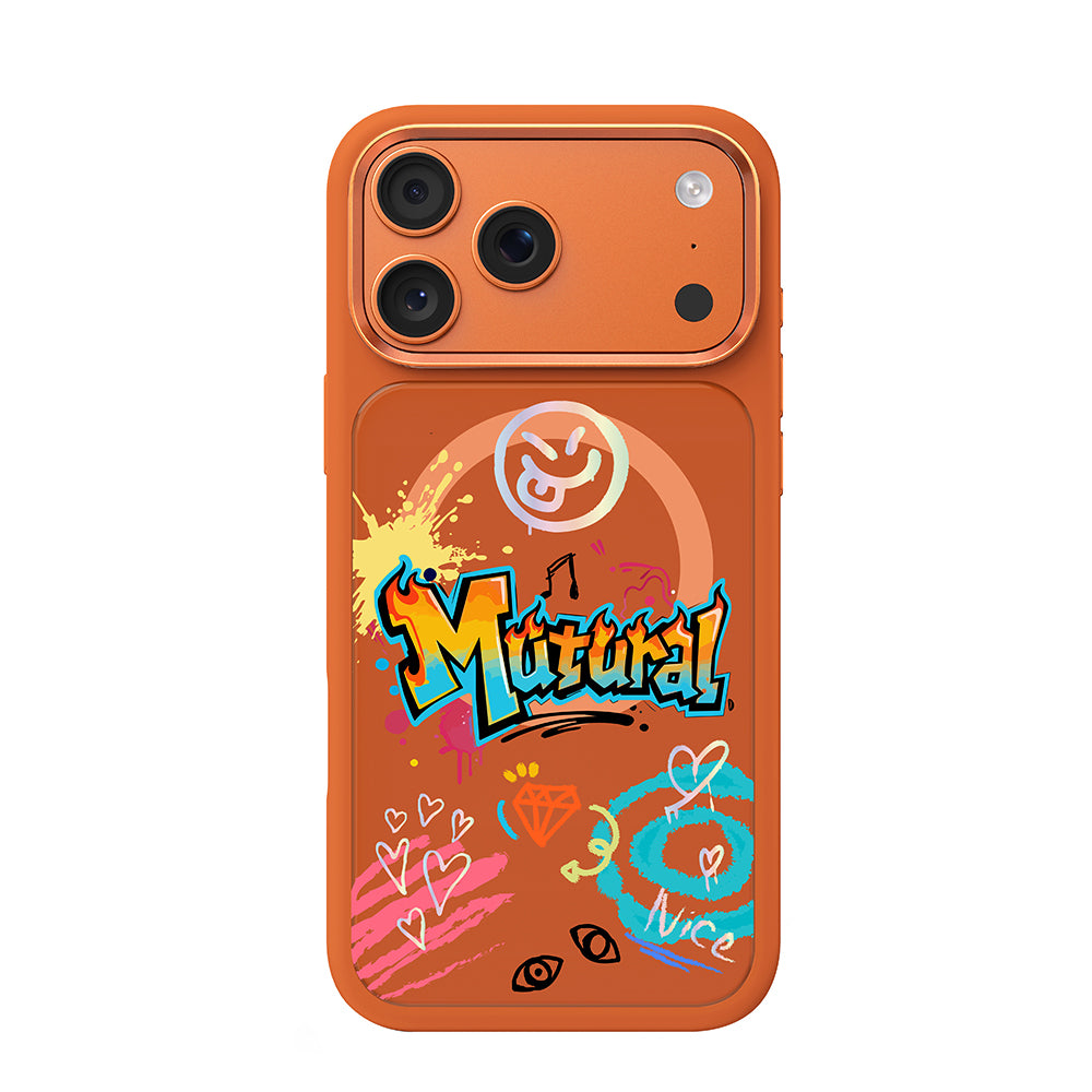 Apple iPhone 18 Pro Max Kılıf M-safe Şarj Özellikli 3D Baskılı Tasarım Mutural Graffiti Serisi Kapak Turuncu