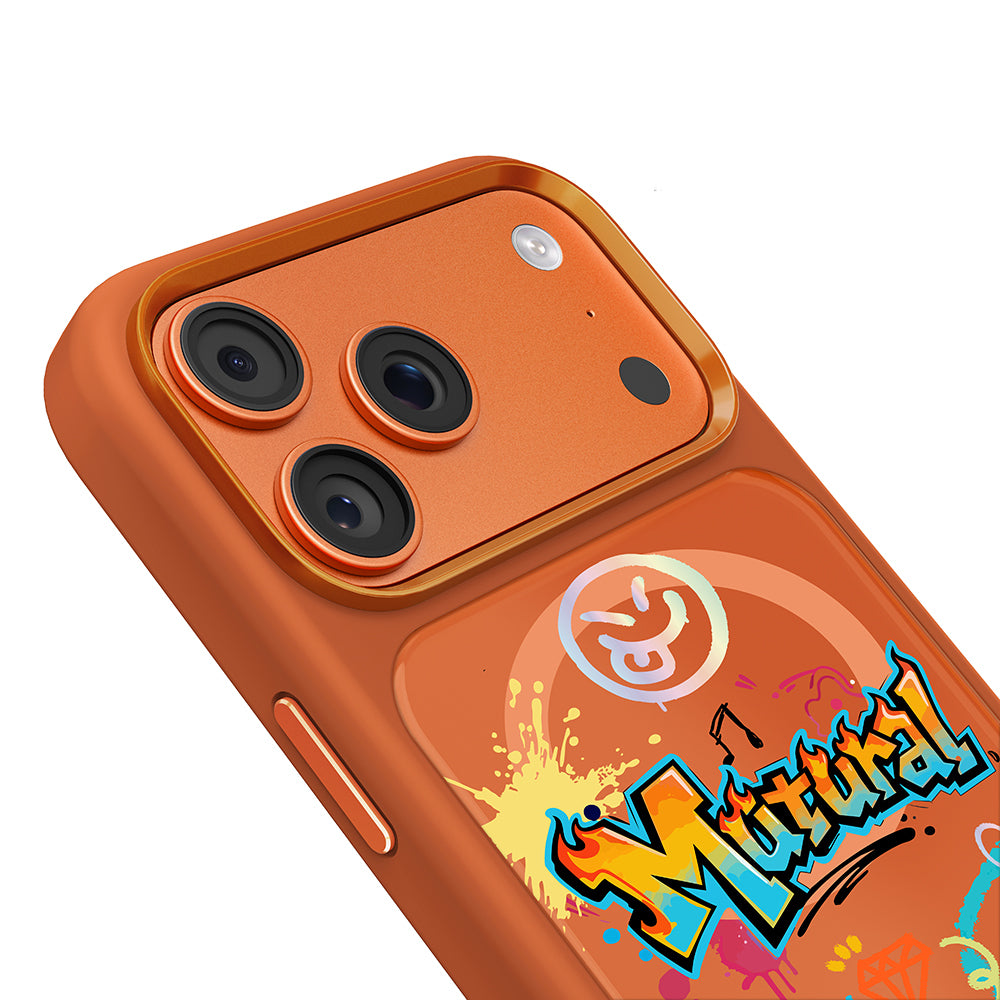 Apple iPhone 18 Pro Max Kılıf M-safe Şarj Özellikli 3D Baskılı Tasarım Mutural Graffiti Serisi Kapak Turuncu