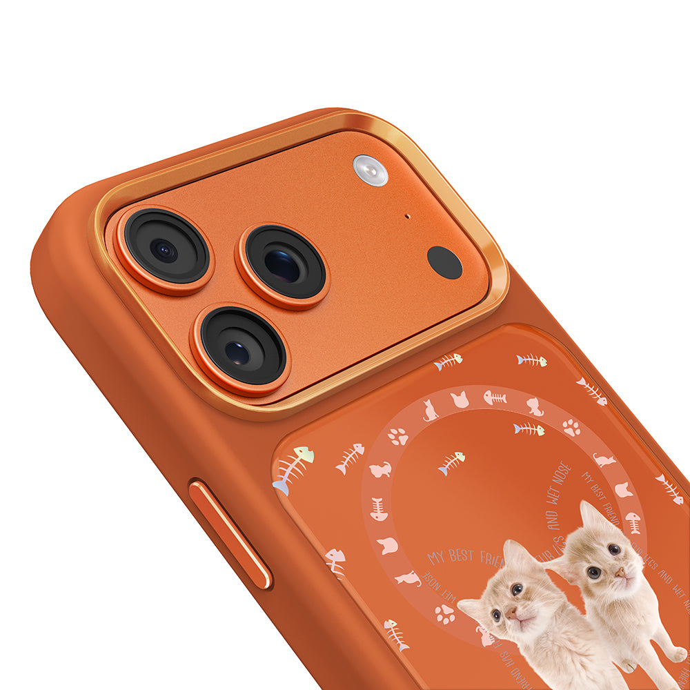 Apple iPhone 18 Pro Max Kılıf M-safe Şarj Özellikli 3D Baskılı Tasarım Mutural The Cat Serisi Kapak Turuncu