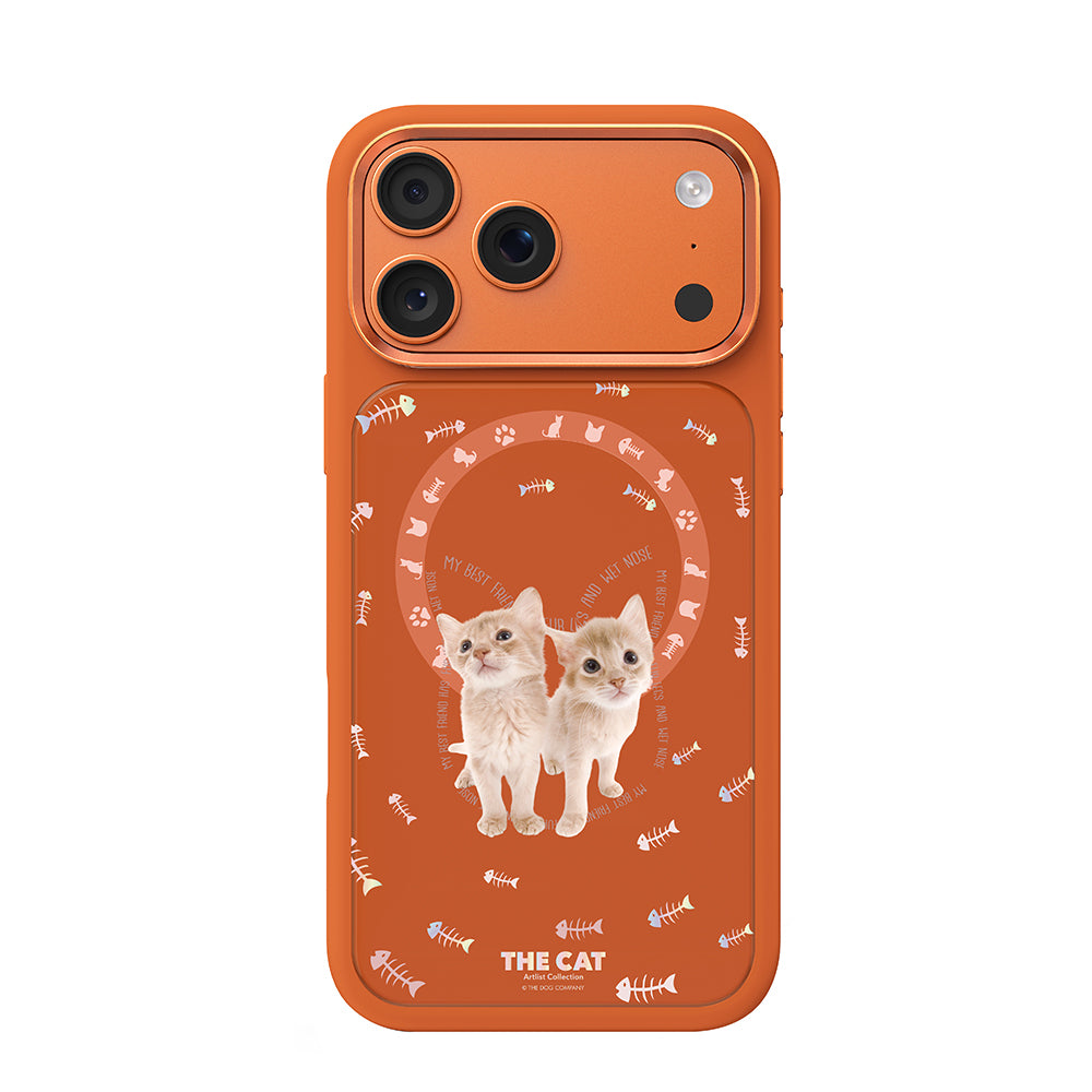 Apple iPhone 18 Pro Max Kılıf M-safe Şarj Özellikli 3D Baskılı Tasarım Mutural The Cat Serisi Kapak Turuncu
