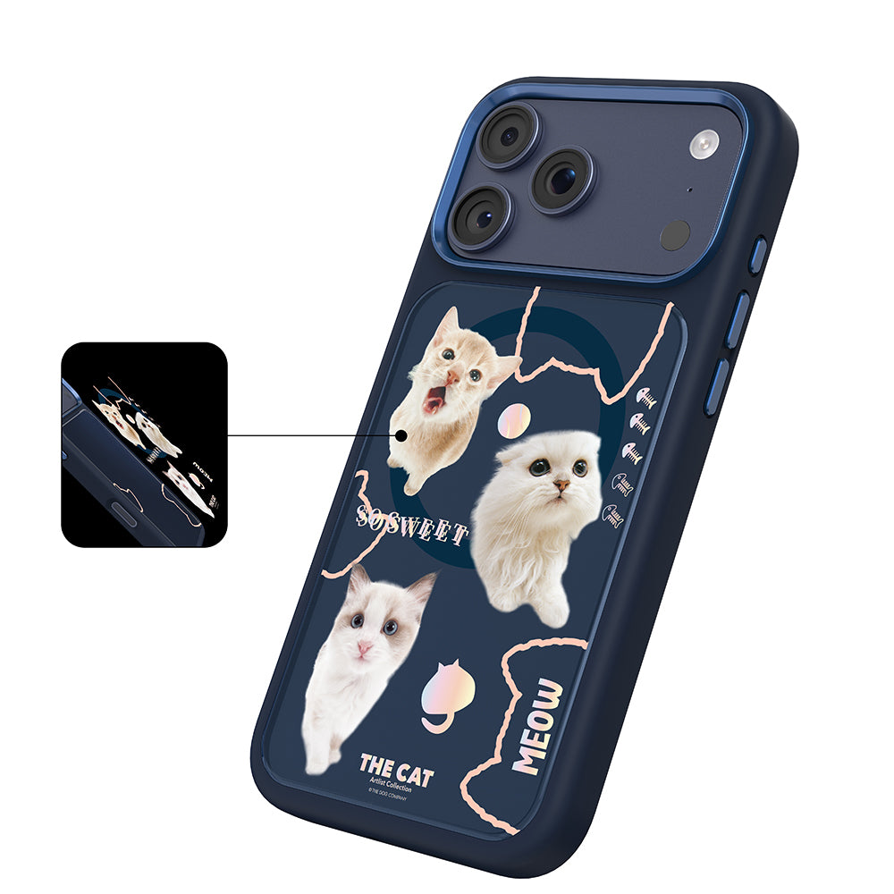 Apple iPhone 18 Pro Max Kılıf M-safe Şarj Özellikli 3D Baskılı Tasarım Mutural The Cat Serisi Kapak Lacivert