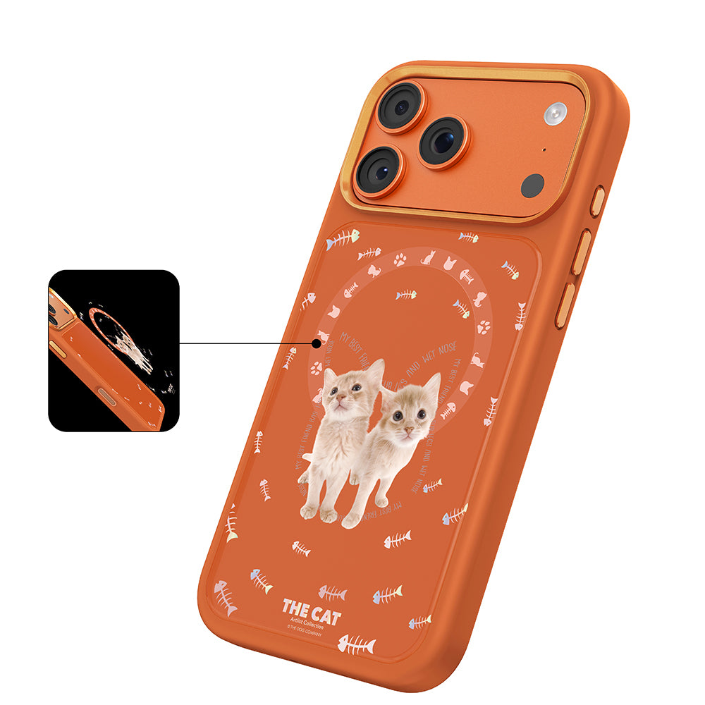 Apple iPhone 18 Pro Max Kılıf M-safe Şarj Özellikli 3D Baskılı Tasarım Mutural The Cat Serisi Kapak Turuncu