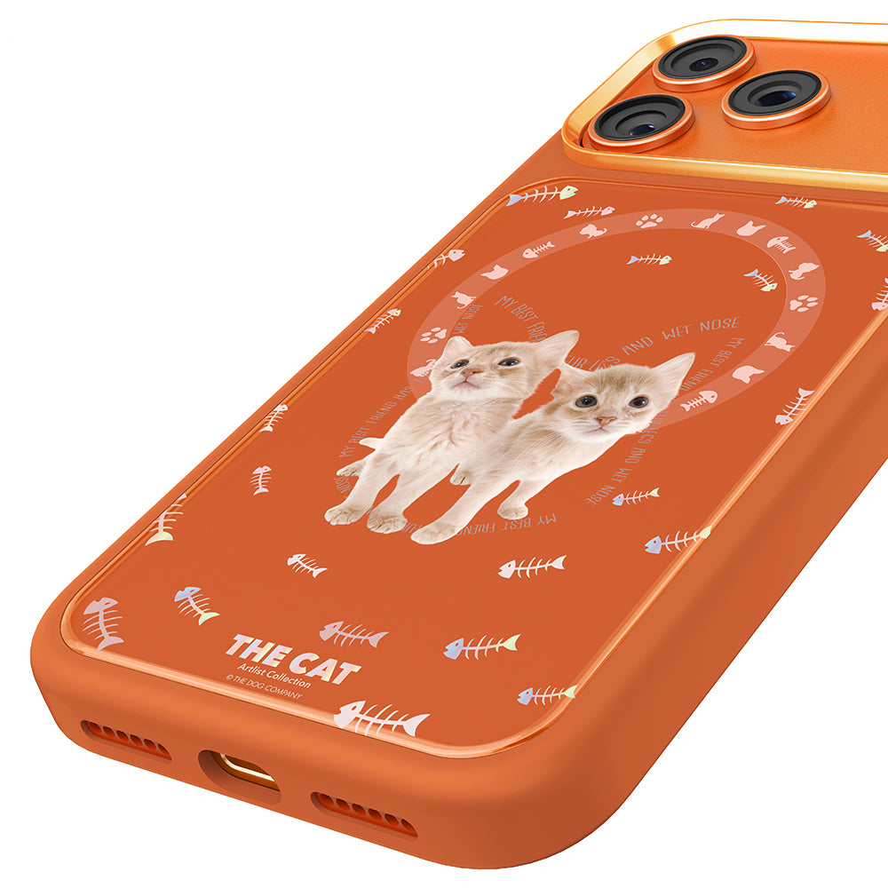 Apple iPhone 18 Pro Max Kılıf M-safe Şarj Özellikli 3D Baskılı Tasarım Mutural The Cat Serisi Kapak Turuncu