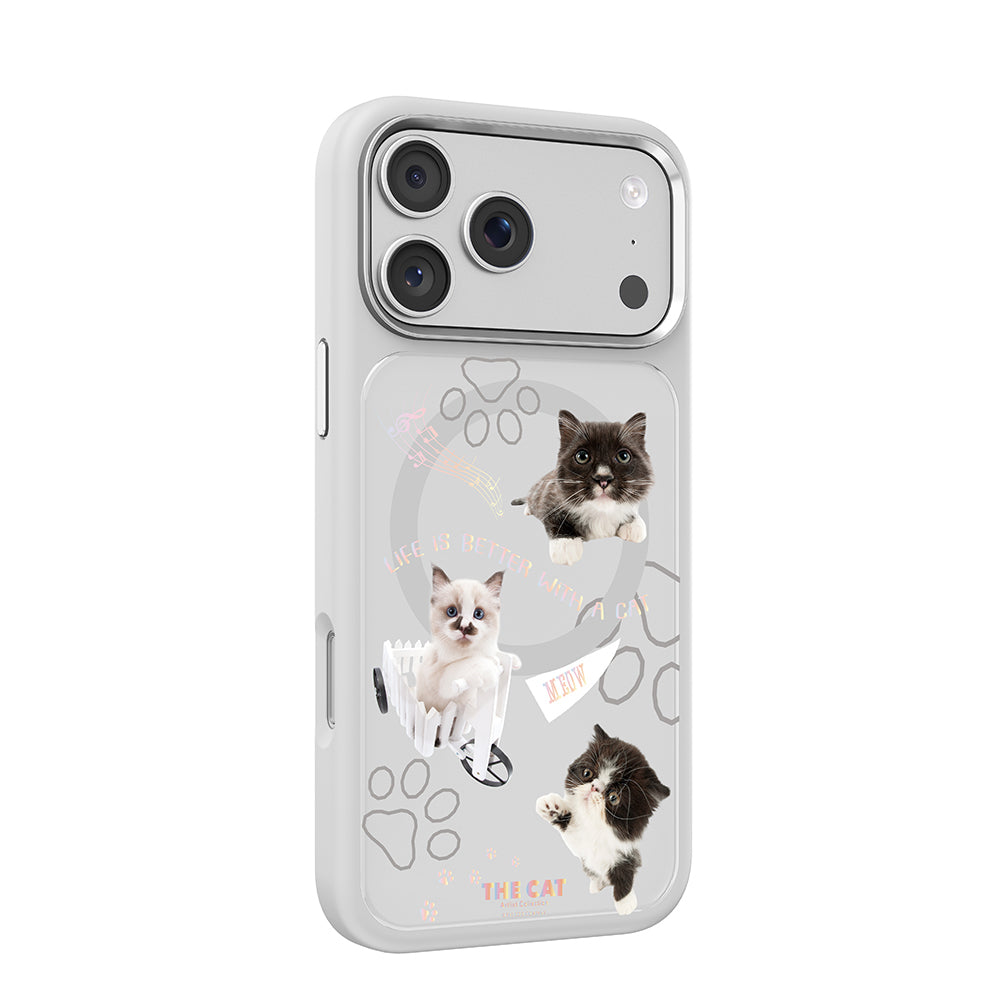 Apple iPhone 18 Pro Max Kılıf M-safe Şarj Özellikli 3D Baskılı Tasarım Mutural The Cat Serisi Kapak Beyaz