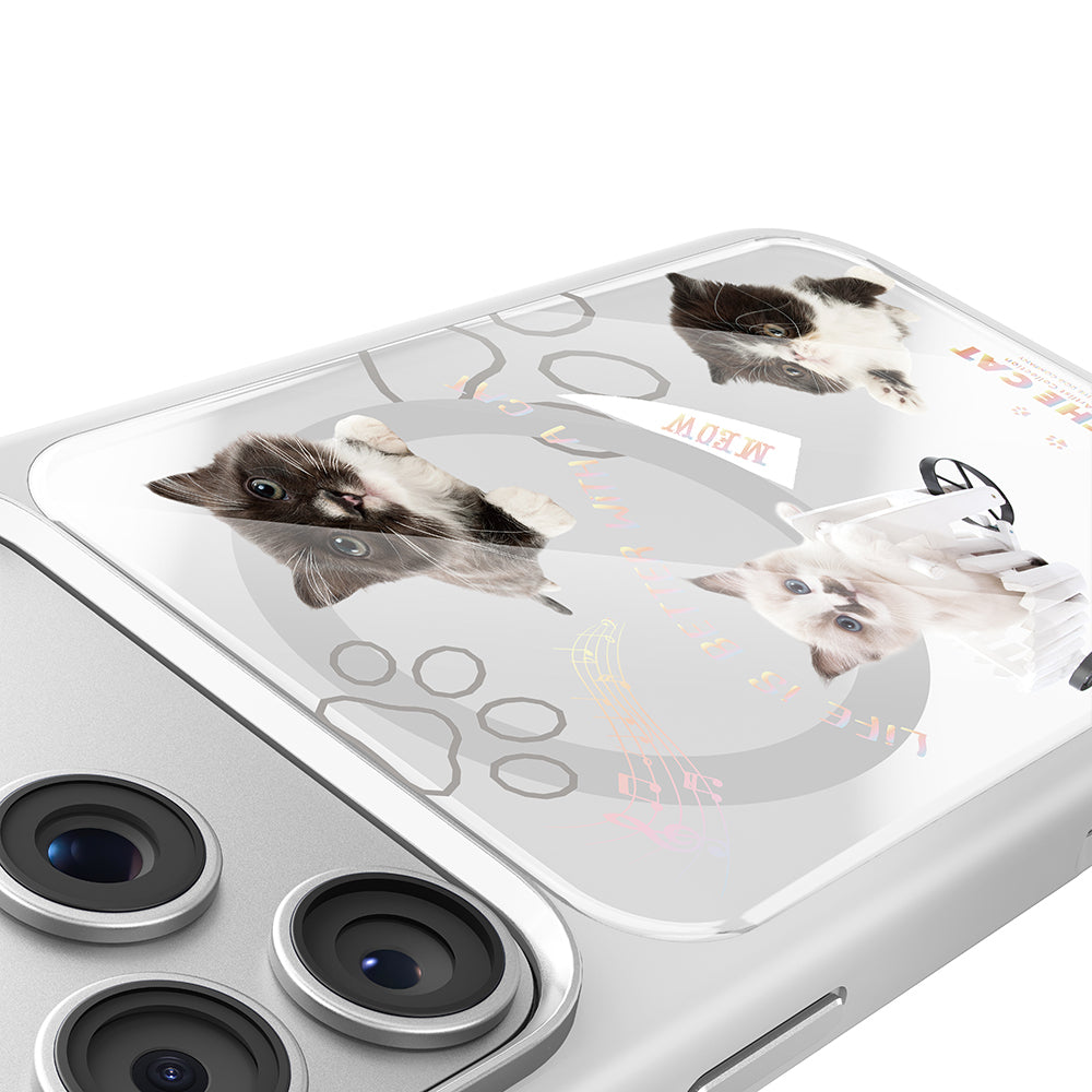 Apple iPhone 18 Pro Max Kılıf M-safe Şarj Özellikli 3D Baskılı Tasarım Mutural The Cat Serisi Kapak Beyaz