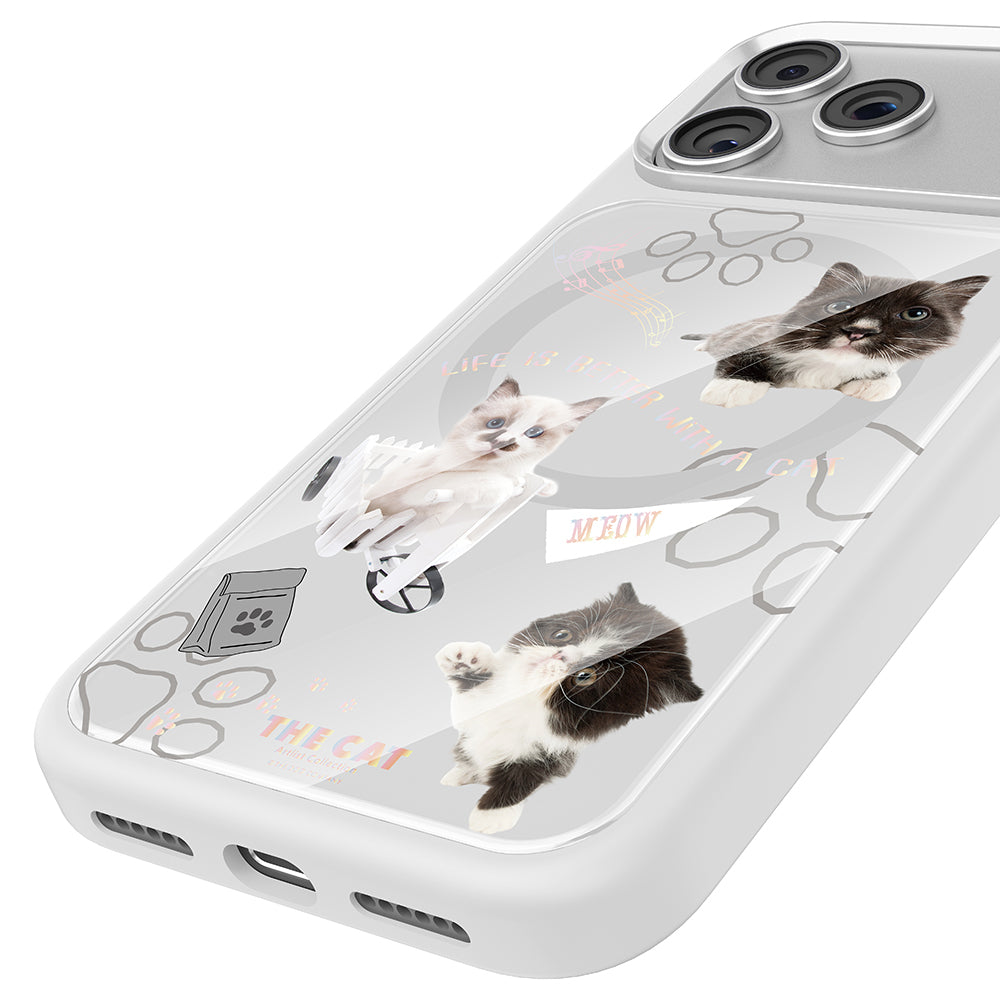 Apple iPhone 18 Pro Max Kılıf M-safe Şarj Özellikli 3D Baskılı Tasarım Mutural The Cat Serisi Kapak Beyaz