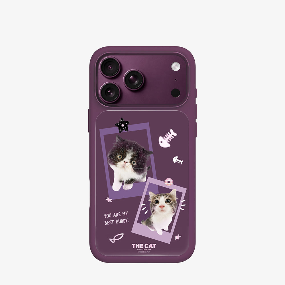 Apple iPhone 18 Pro Max Kılıf M-safe Şarj Özellikli 3D Baskılı Tasarım Mutural The Cat Serisi Kapak Mor