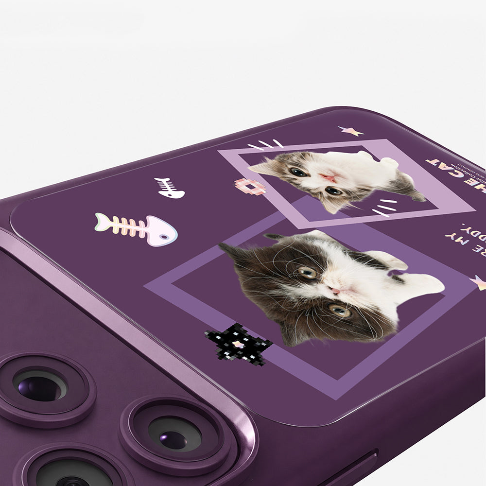 Apple iPhone 18 Pro Max Kılıf M-safe Şarj Özellikli 3D Baskılı Tasarım Mutural The Cat Serisi Kapak Mor