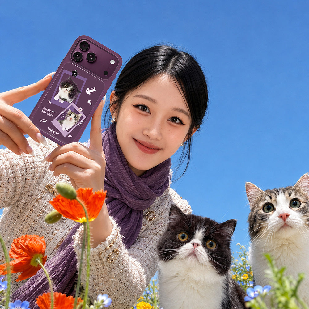 Apple iPhone 18 Pro Max Kılıf M-safe Şarj Özellikli 3D Baskılı Tasarım Mutural The Cat Serisi Kapak Mor