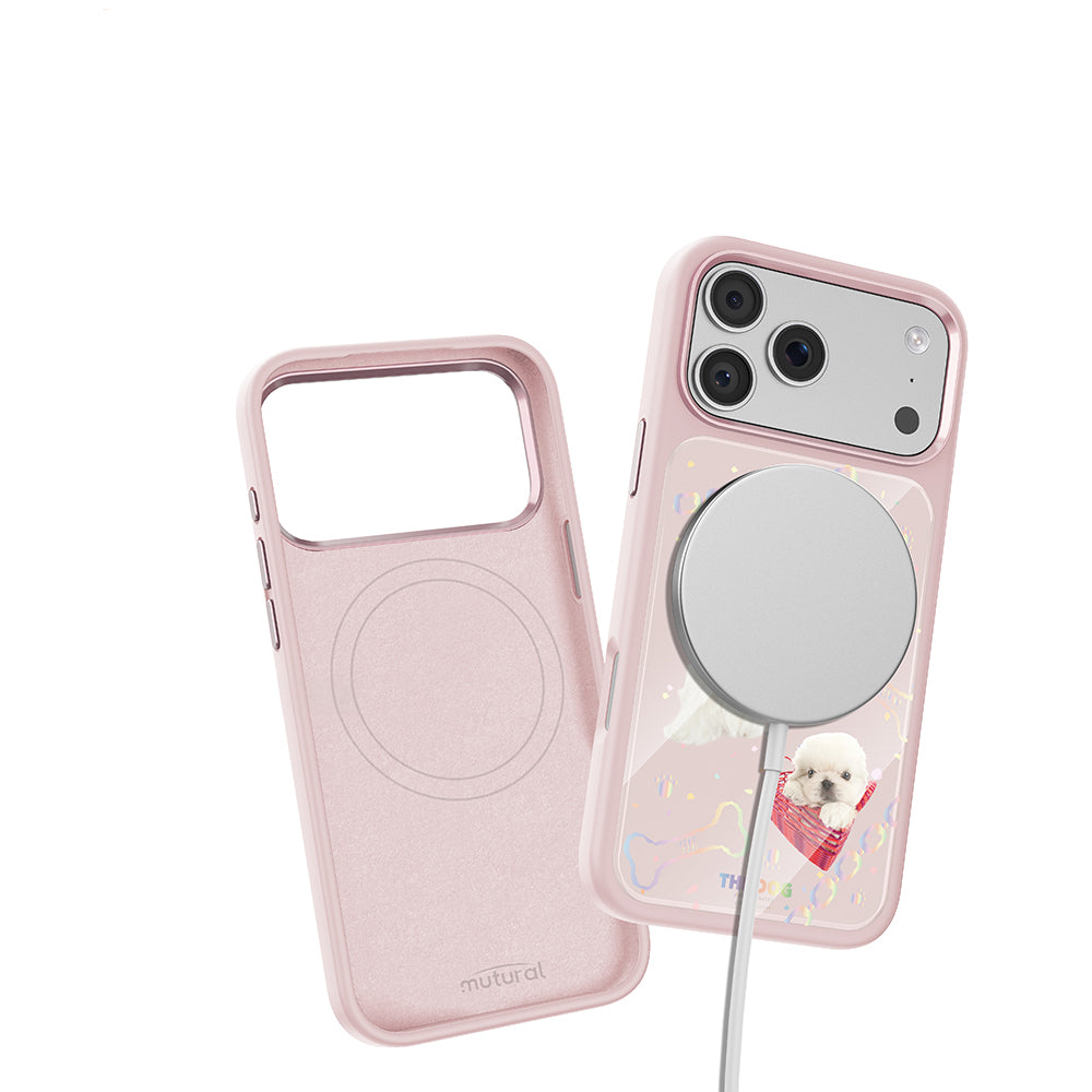 Apple iPhone 18 Pro Max Kılıf M-safe Şarj Özellikli 3D Baskılı Tasarım Mutural The Dog Serisi Kapak Pembe