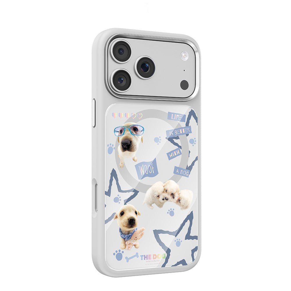 Apple iPhone 18 Pro Max Kılıf M-safe Şarj Özellikli 3D Baskılı Tasarım Mutural The Dog Serisi Kapak Beyaz