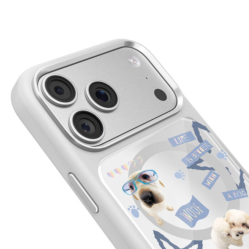 Apple iPhone 18 Pro Max Kılıf M-safe Şarj Özellikli 3D Baskılı Tasarım Mutural The Dog Serisi Kapak Beyaz