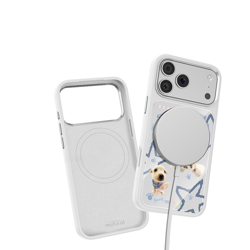 Apple iPhone 18 Pro Max Kılıf M-safe Şarj Özellikli 3D Baskılı Tasarım Mutural The Dog Serisi Kapak Beyaz