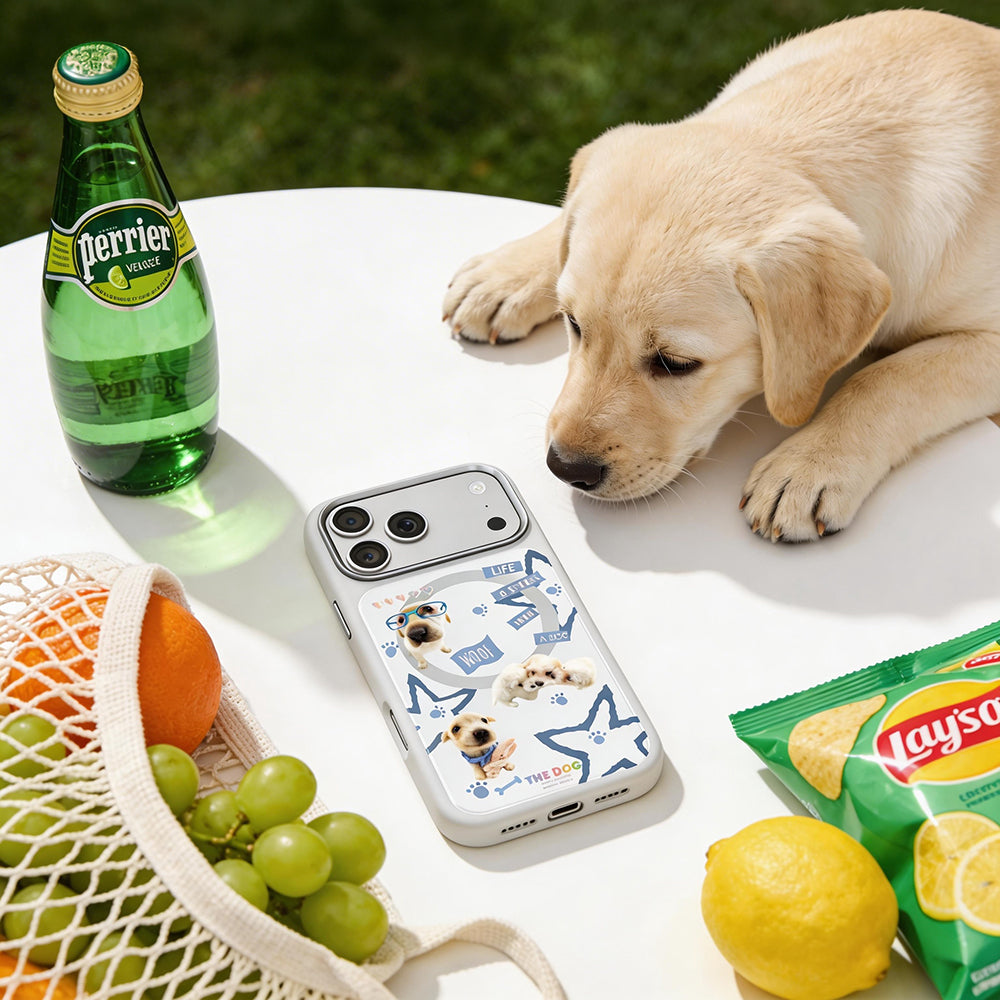 Apple iPhone 18 Pro Max Kılıf M-safe Şarj Özellikli 3D Baskılı Tasarım Mutural The Dog Serisi Kapak Beyaz