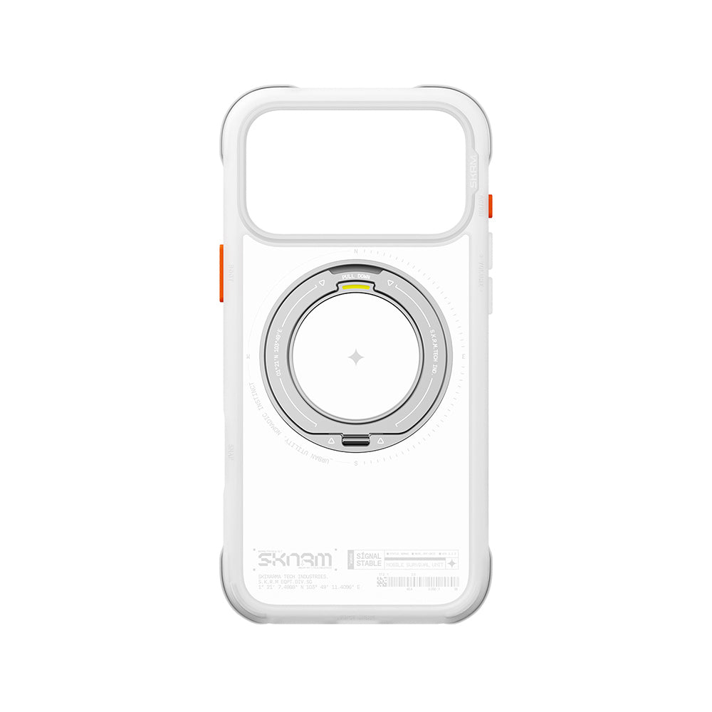 Apple iPhone 18 Pro Max Kılıf M-Safe Şarj Özellikli Airbag Tasarımlı Standlı Skinarma Atlas Kapak Beyaz