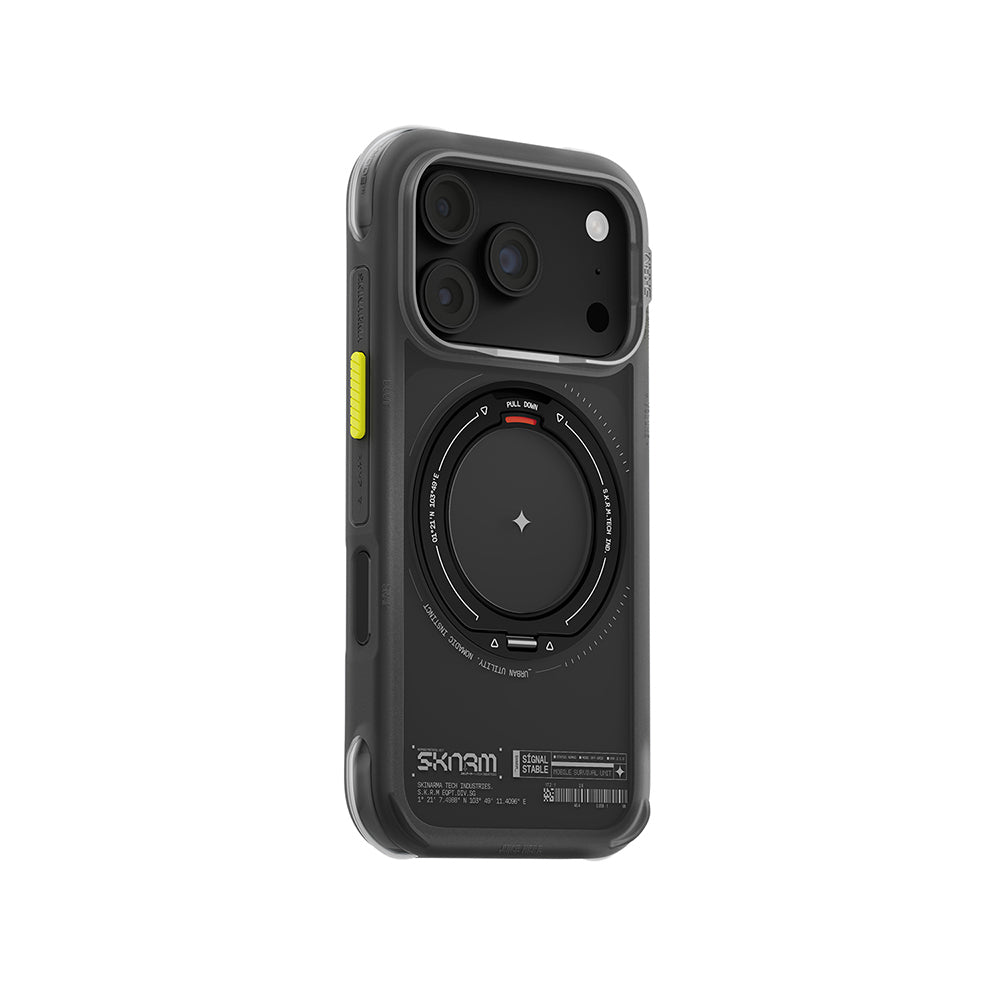 Apple iPhone 18 Pro Max Kılıf M-Safe Şarj Özellikli Airbag Tasarımlı Standlı Skinarma Atlas Kapak Siyah