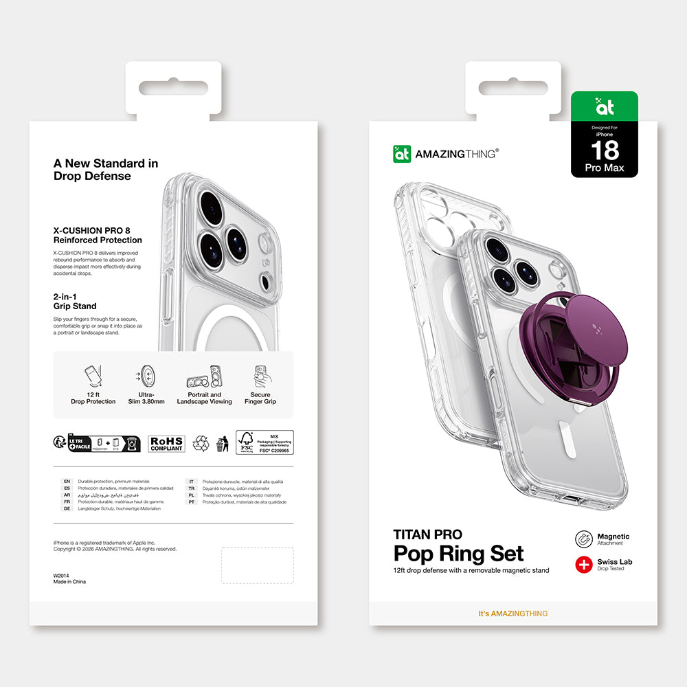 Apple iPhone 18 Pro Max Kılıf M-safe Şarj Özellikli Amazingthing Titan Pro Serisi Pop Ring Standlı Set Mor