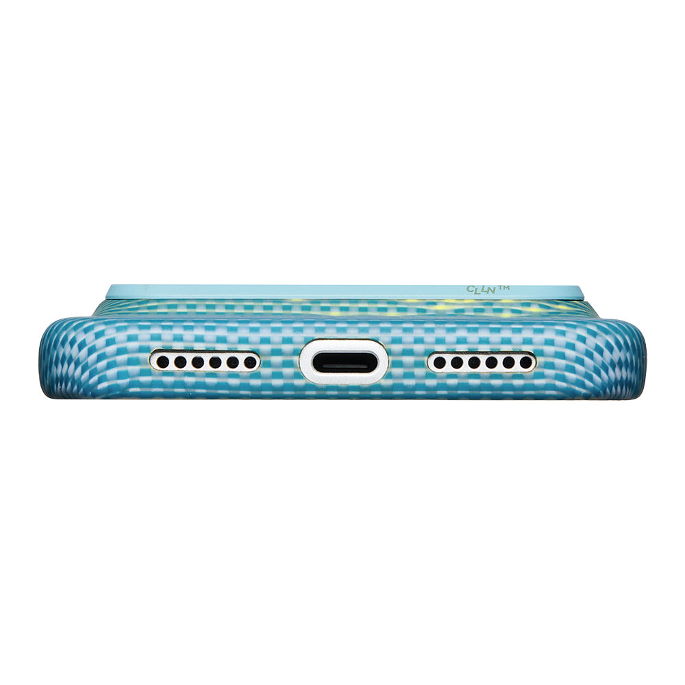 Apple iPhone 18 Pro Max Kılıf M-safe Şarj Özellikli Aramid Karbon Fiber Pitaka Glints of Gold Ultra Slim Serisi Kapak Mavi