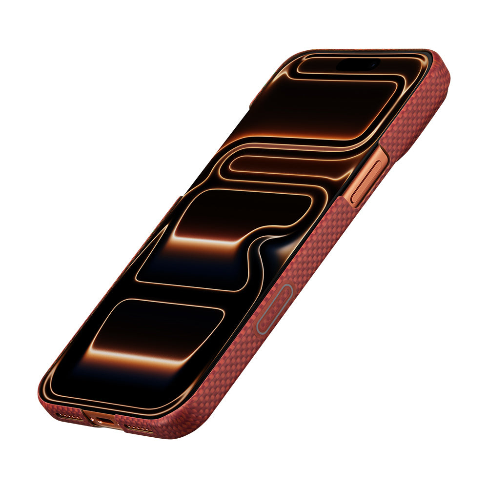 Apple iPhone 18 Pro Max Kılıf M-safe Şarj Özellikli Aramid Karbon Fiber Pitaka Sakura Hours Serisi Kapak Kırmızı