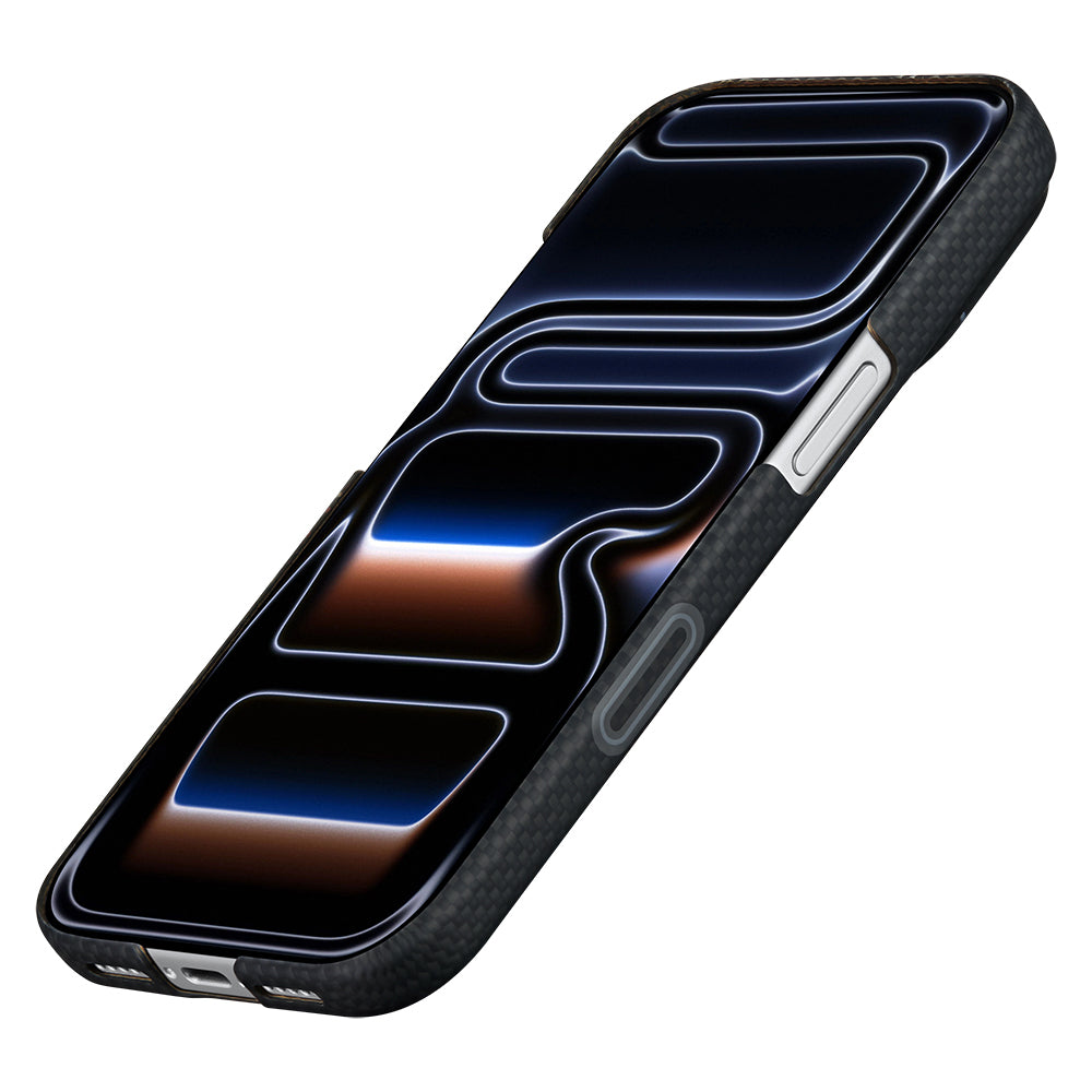 Apple iPhone 18 Pro Max Kılıf M-safe Şarj Özellikli Aramid Karbon Fiber Pitaka Sakura Hours Serisi Kapak Siyah