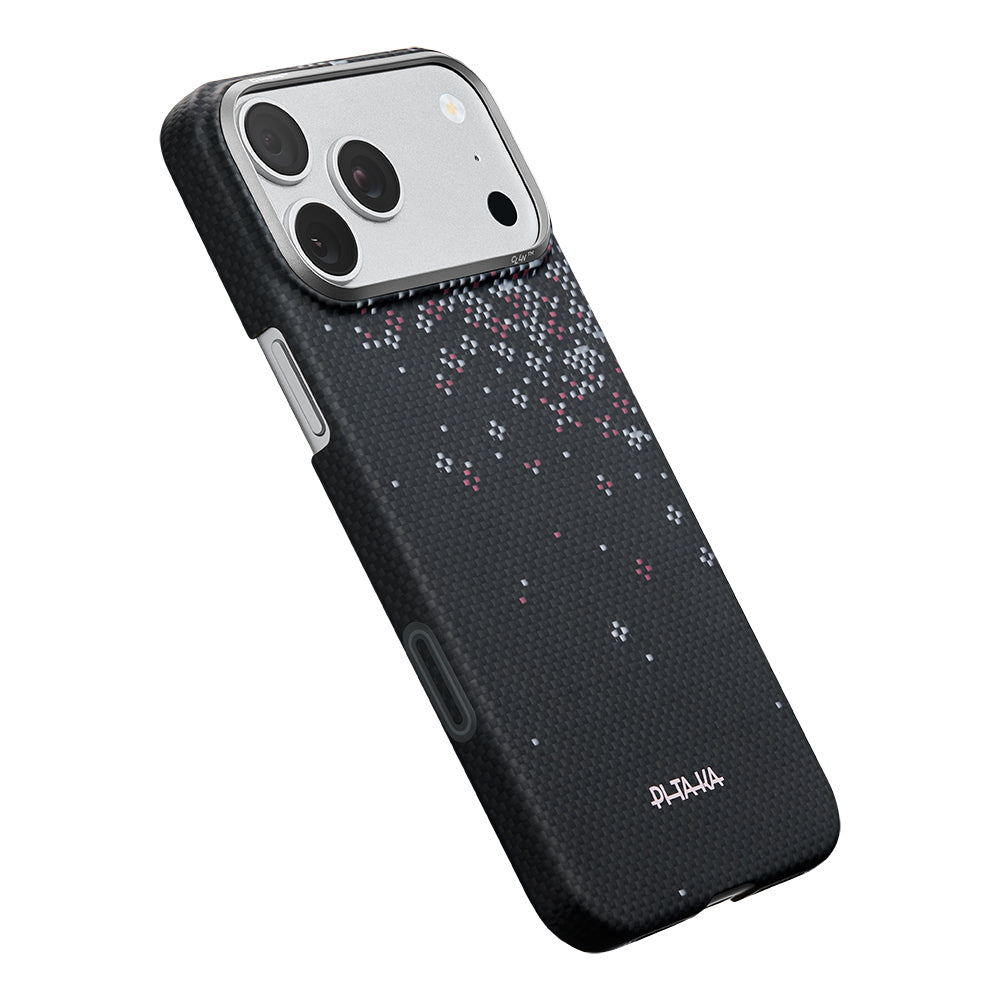 Apple iPhone 18 Pro Max Kılıf M-safe Şarj Özellikli Aramid Karbon Fiber Pitaka Sakura Hours Serisi Kapak Siyah