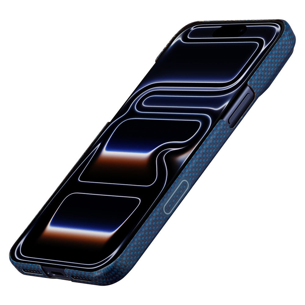 Apple iPhone 18 Pro Max Kılıf M-safe Şarj Özellikli Aramid Karbon Fiber Pitaka Sakura Hours Serisi Kapak Lacivert