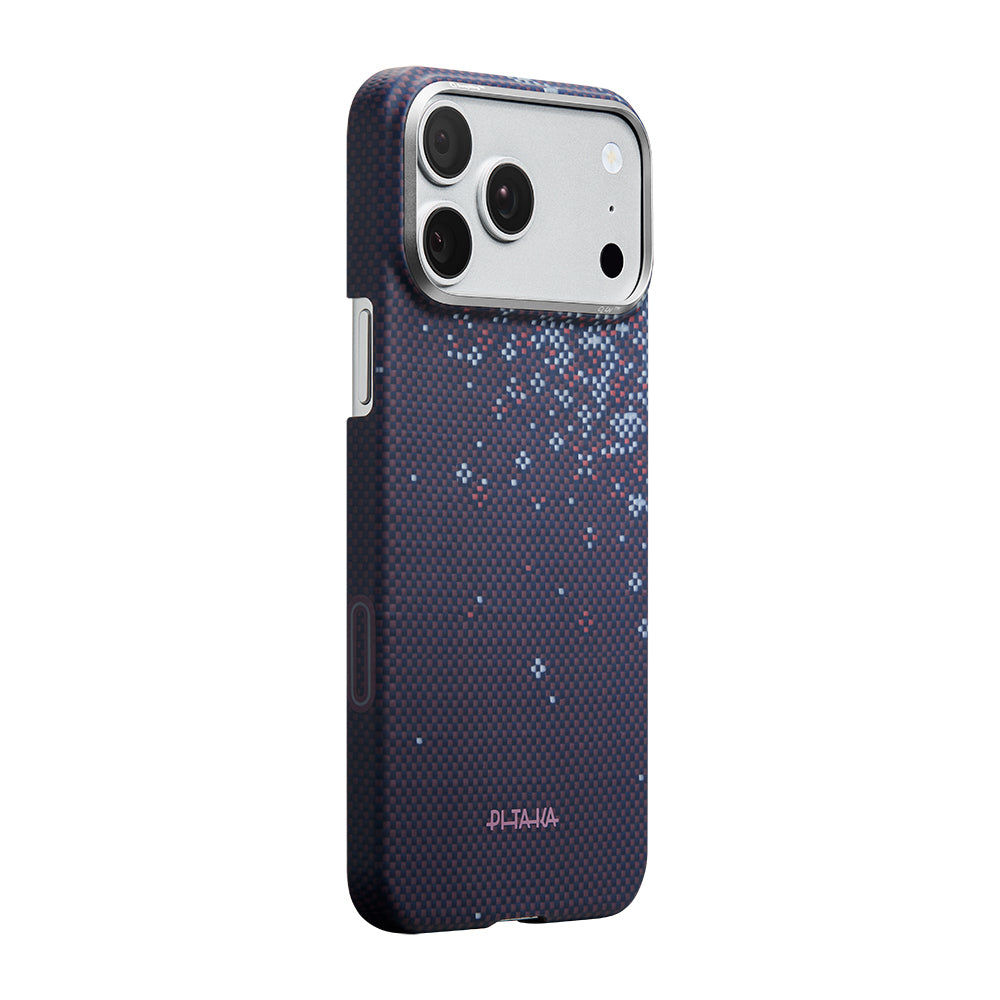 Apple iPhone 18 Pro Max Kılıf M-safe Şarj Özellikli Aramid Karbon Fiber Pitaka Sakura Hours Serisi Kapak Mor