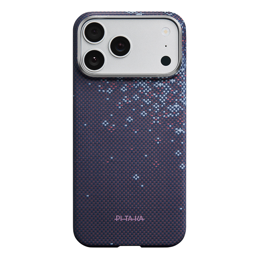 Apple iPhone 18 Pro Max Kılıf M-safe Şarj Özellikli Aramid Karbon Fiber Pitaka Sakura Hours Serisi Kapak Mor