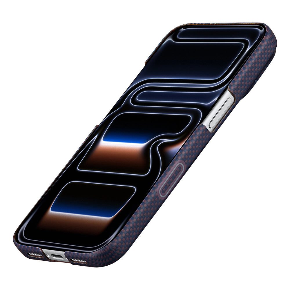Apple iPhone 18 Pro Max Kılıf M-safe Şarj Özellikli Aramid Karbon Fiber Pitaka Sakura Hours Serisi Kapak Mor