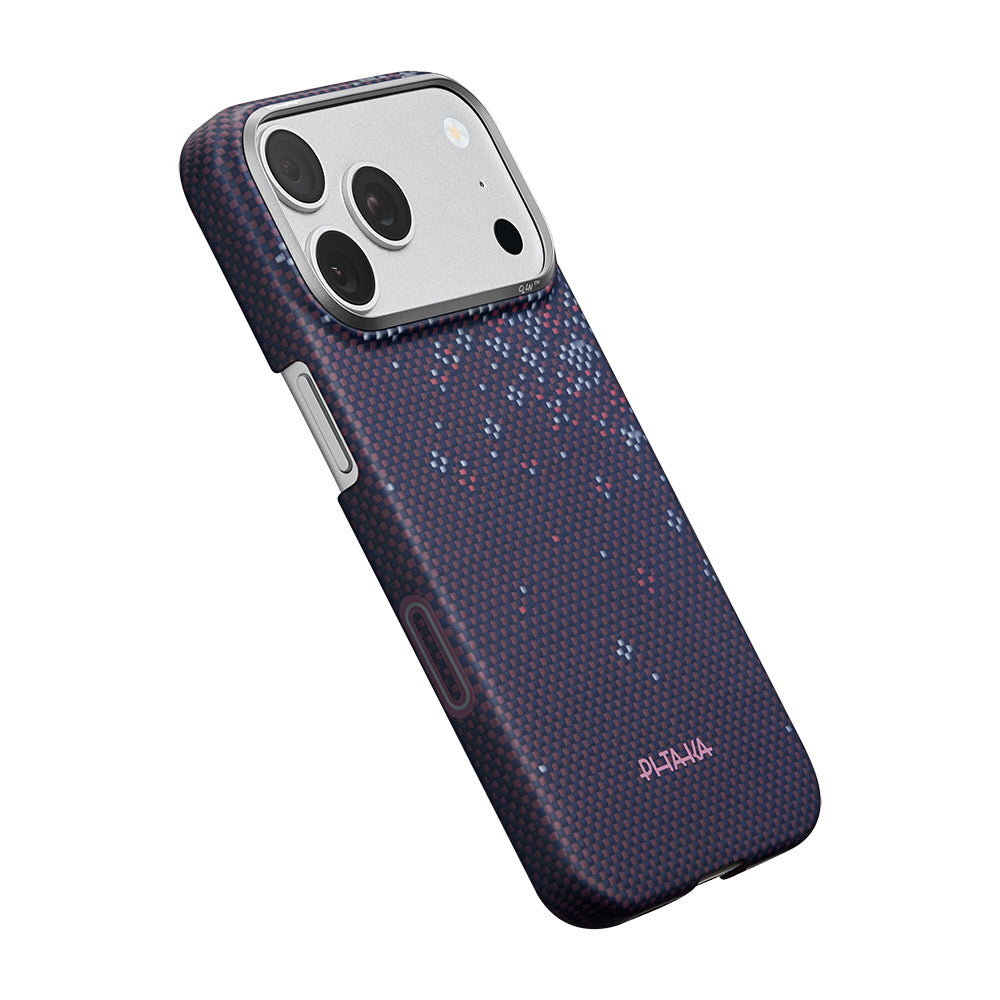 Apple iPhone 18 Pro Max Kılıf M-safe Şarj Özellikli Aramid Karbon Fiber Pitaka Sakura Hours Serisi Kapak Mor