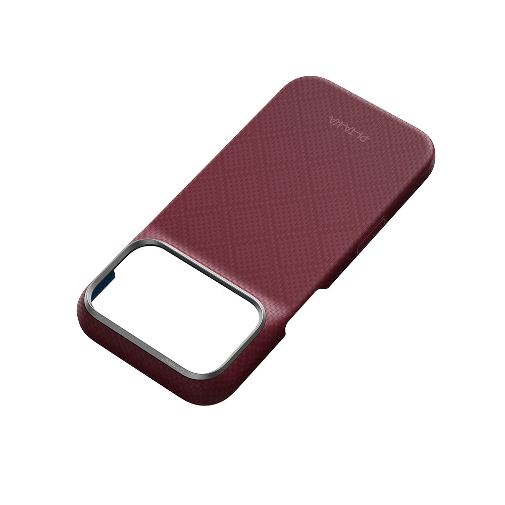 Apple iPhone 18 Pro Max Kılıf M-safe Şarj Özellikli Aramid Karbon Fiber Pitaka Argyle Serisi Kapak Bordo
