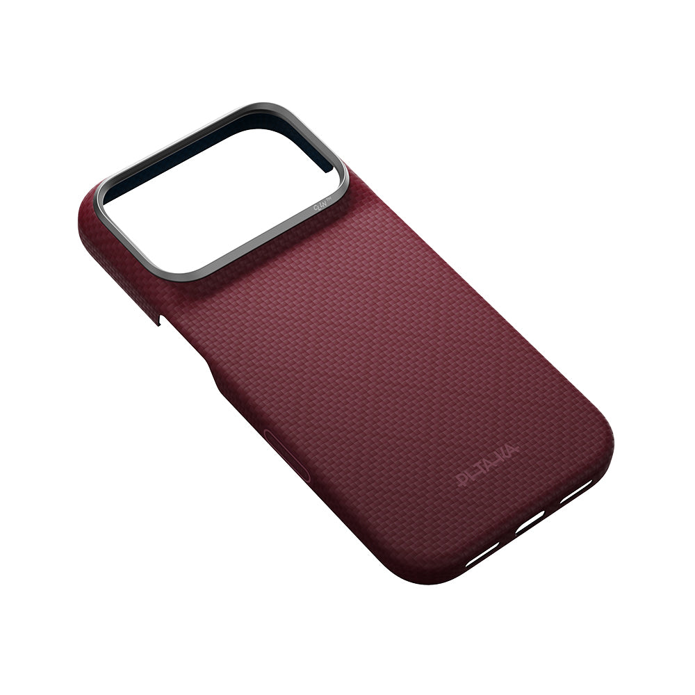 Apple iPhone 18 Pro Max Kılıf M-safe Şarj Özellikli Aramid Karbon Fiber Pitaka Argyle Serisi Kapak Bordo