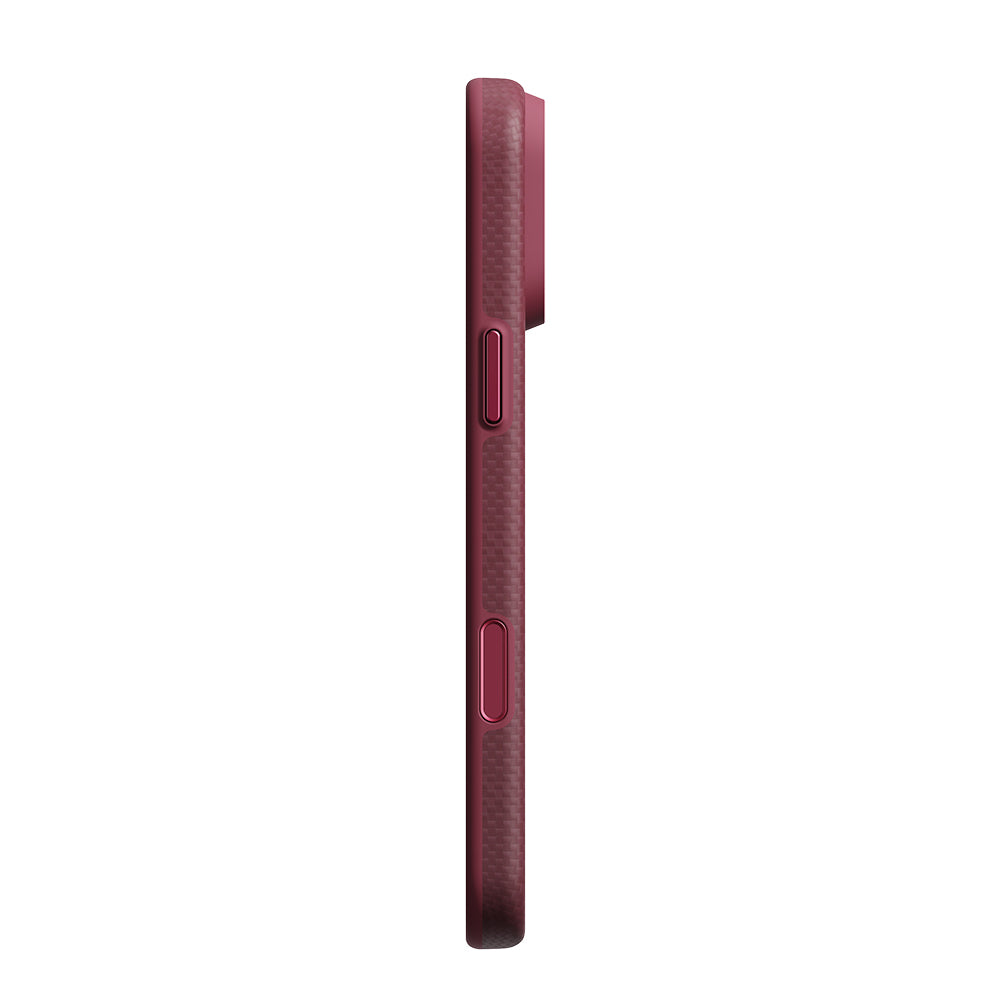 Apple iPhone 18 Pro Max Kılıf M-safe Şarj Özellikli Aramid Karbon Fiber Pitaka Argyle Serisi Summa Kapak Bordo