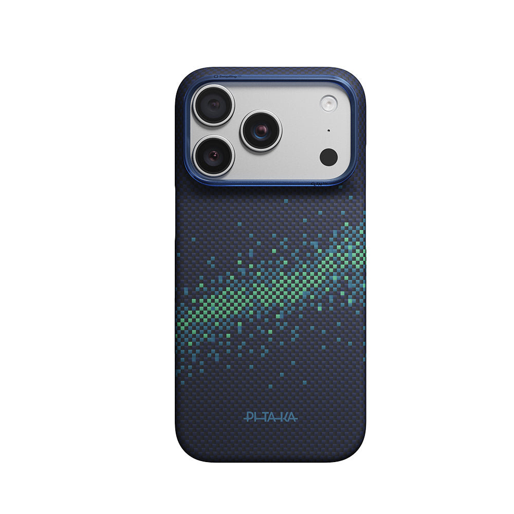 Apple iPhone 18 Pro Max Kılıf M-safe Şarj Özellikli Aramid Karbon Fiber Pitaka Tactile Woven Starpeak Serisi Milky Way Galaxy Kapak Lacivert