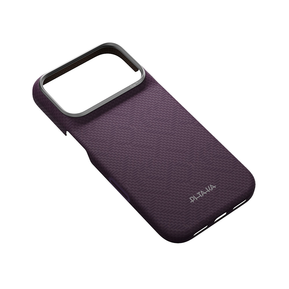 Apple iPhone 18 Pro Max Kılıf M-safe Şarj Özellikli Aramid Karbon Fiber Pitaka Weaving Serisi Kapak Mor
