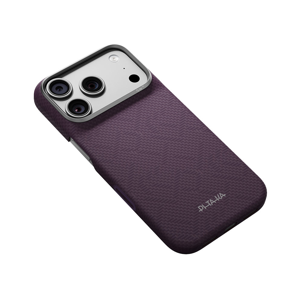 Apple iPhone 18 Pro Max Kılıf M-safe Şarj Özellikli Aramid Karbon Fiber Pitaka Weaving Serisi Kapak Mor