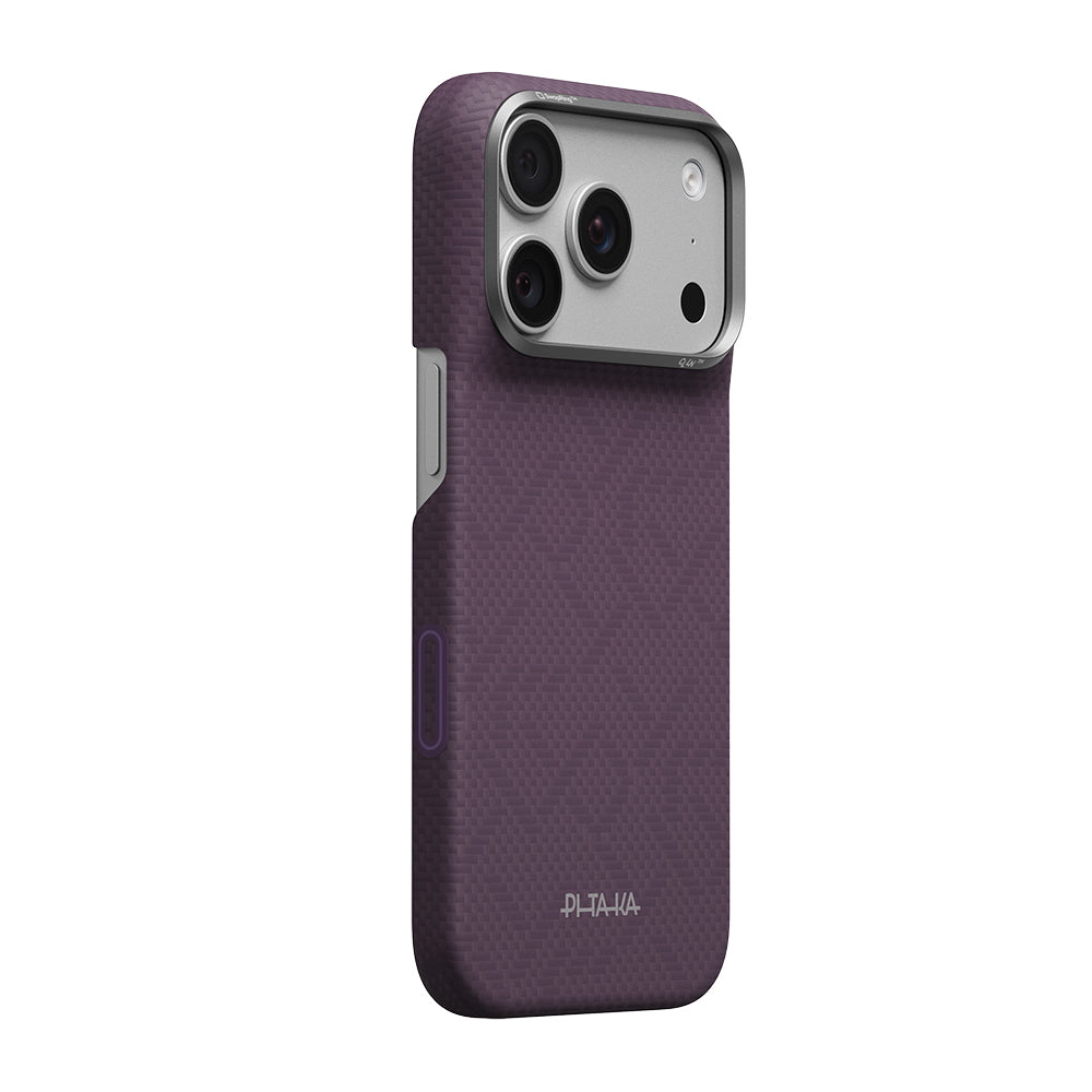 Apple iPhone 18 Pro Max Kılıf M-safe Şarj Özellikli Aramid Karbon Fiber Pitaka Weaving Serisi Kapak Mor
