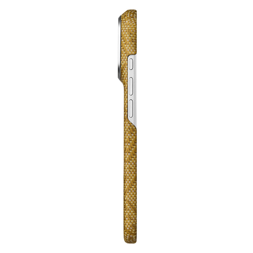 Apple iPhone 18 Pro Max Kılıf M-safe Şarj Özellikli Aramid Karbon Fiber Pitaka Wind Over Wheat Serisi Kapak Gold