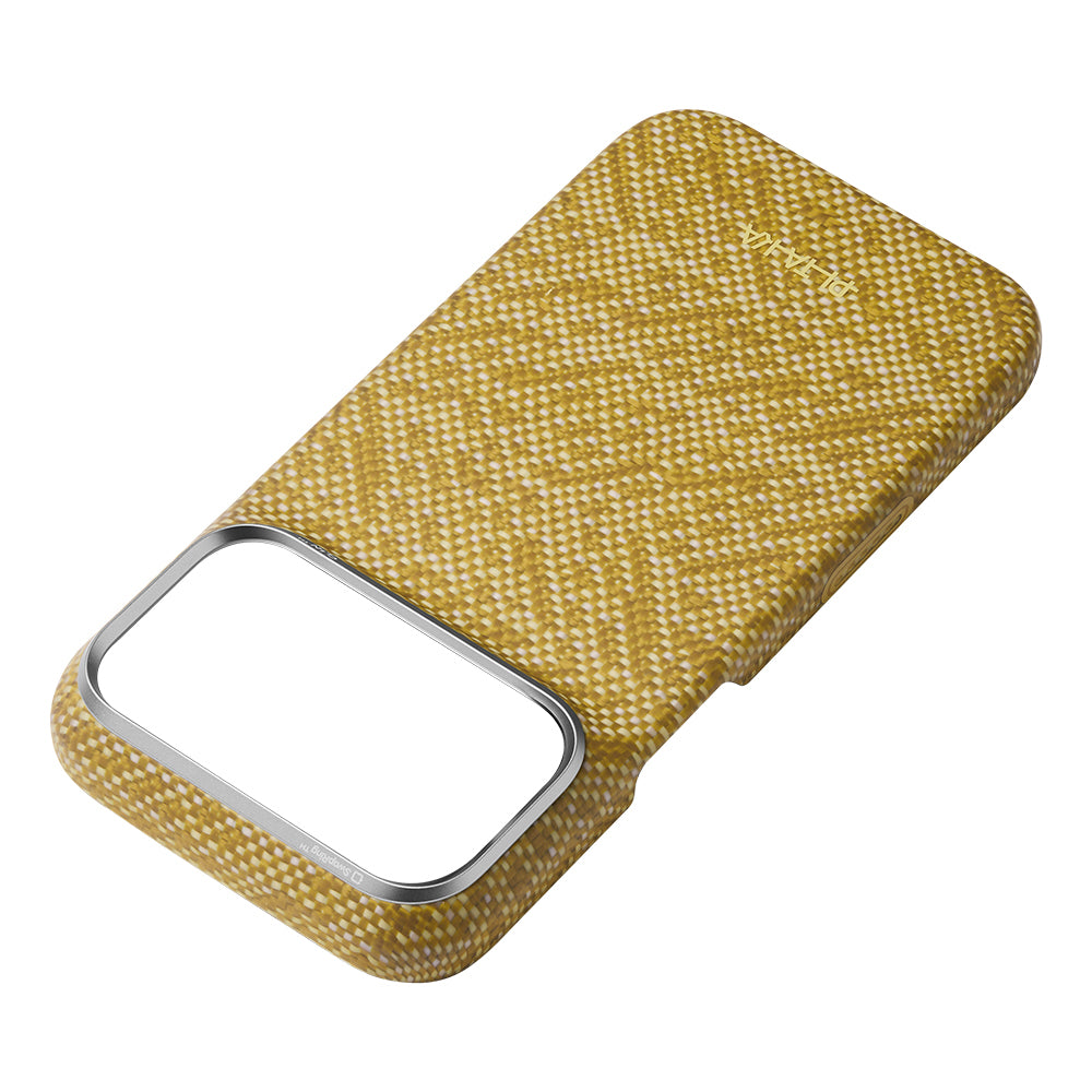 Apple iPhone 18 Pro Max Kılıf M-safe Şarj Özellikli Aramid Karbon Fiber Pitaka Wind Over Wheat Serisi Kapak Gold