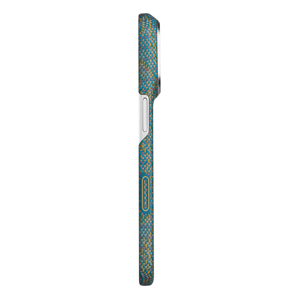 Apple iPhone 18 Pro Max Kılıf M-safe Şarj Özellikli Aramid Karbon Fiber Pitaka Wind Over Wheat Serisi Kapak Mavi