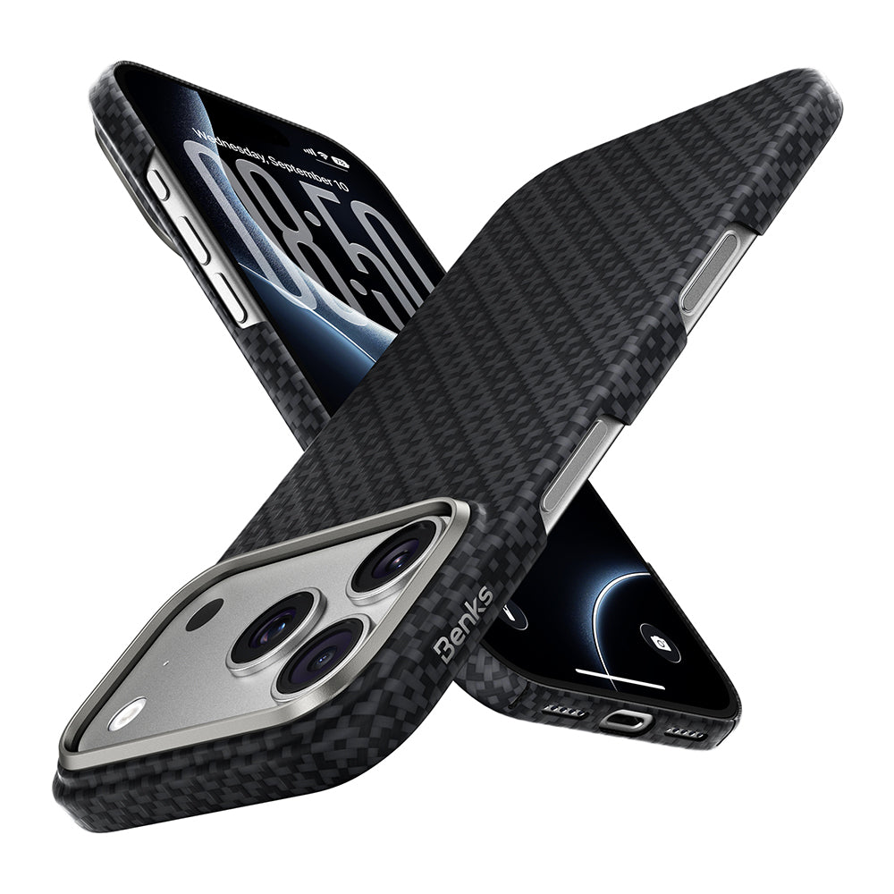 Apple iPhone 18 Pro Max Kılıf M-Safe Şarj Özellikli Benks ArmorAir ArmorGrid Serisi Yükseltilmiş Kamera Çerçevesi C1 Kevlar Karbon Kapak Siyah