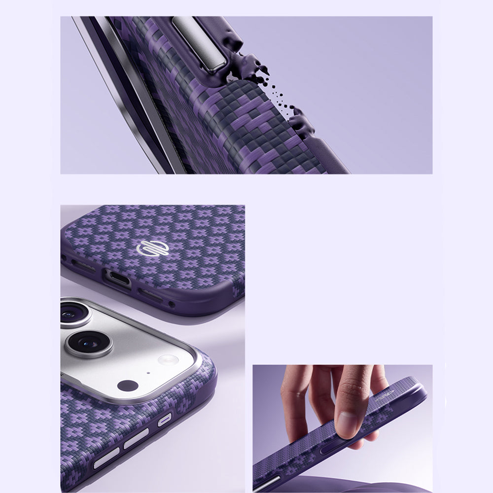 Apple iPhone 18 Pro Max Kılıf M-Safe Şarj Özellikli Benks ArmorPro ArmorEdge X9 Serisi Kevlar Karbon Kapak Mor